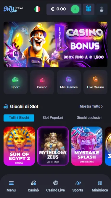 Homepage di MyStake vista da smartphone