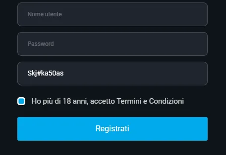 Campo del promo code nel modulo di registrazione MyStake