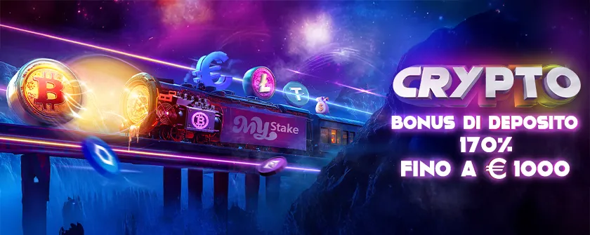 Banner del bonus deposito crypto MyStake del 170% fino a 1.000 €