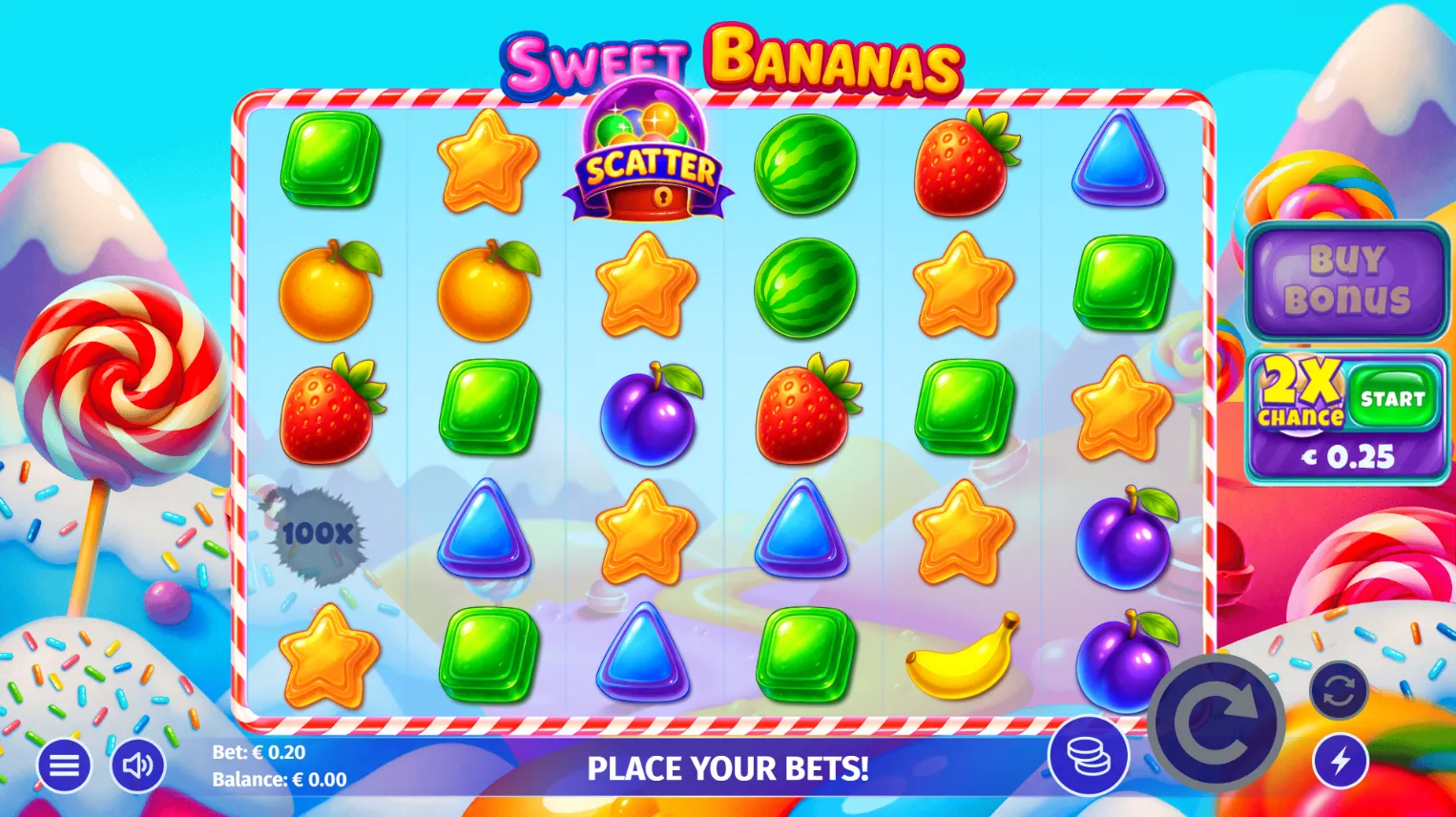 Griglia di gioco della slot Sweet Bananas di Axolotl Games
